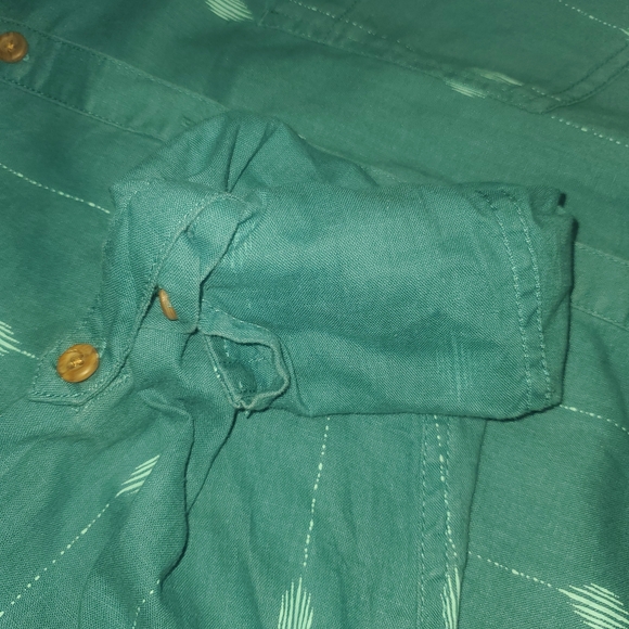 Duluth Trading Button Down Shirt Teal Patterned Long Sleeve 3 pockets Xl Or 2xl - Picture 4 of 14
